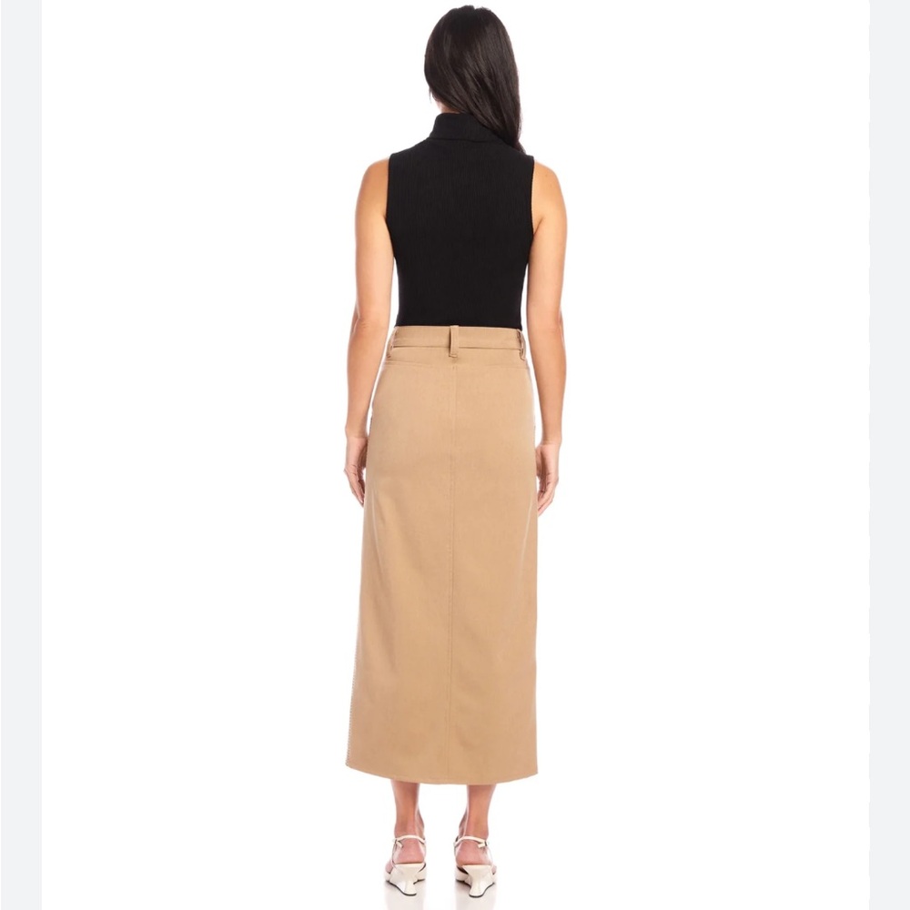 Fifteen Twenty Tailored Claire Saddle Stitch Midi Pencil Skirt Tan Khaki size 4 - Picture 2 of 11